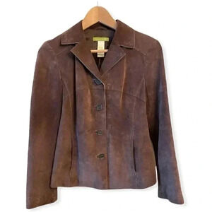 Singrid Olsen Women Suede Collared Button Down Jacket Sz Small